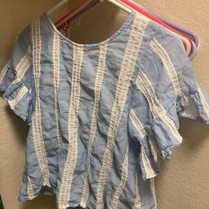Open tied back striped blouse